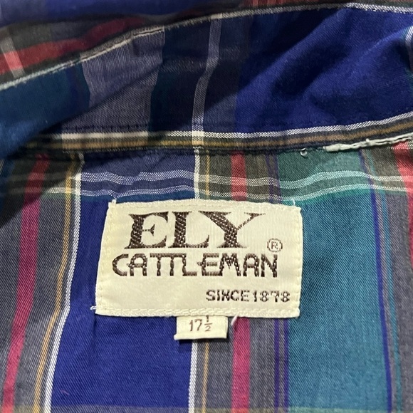 Vintage Ely Cattleman Shortsleeve Western Plaid Rockabilly Button Down Shirt - Picture 5 of 5